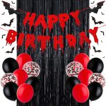Halloween Happy Birthday Banner, Bloody Bat Vampire Red