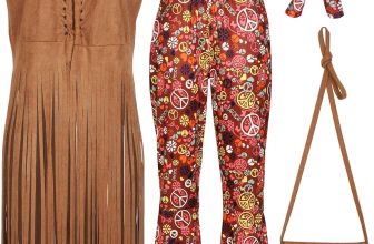 SOMSOC 7 Pieces 70s Women Hippie Costume Fringe Vest