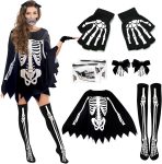 FINASKASU Halloween Skeleton Costume Set, Adult Poncho