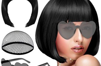 PLULON Black Short Bob Wig and Sunglass Set, Neon Short