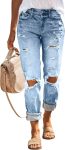 KUNMI Women's Ripped Mid Waisted Boyfriend Jeans Loose