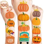 Cute Pumpkin Temporary Tattoos 10 Sheets 100 PCS Fall
