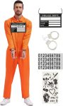 Prisoner Jumpsuit Men Orange Prison Inmate Costume Jail