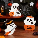 Cute Halloween Decorations Indoor, 3 PCS Wooden Ghost