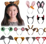 12 Pack Plush Animal Headbands for Party Favor, Jungle