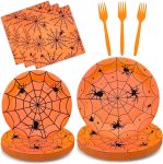 96 Pieces Halloween Spider Web Tableware Party Supplies