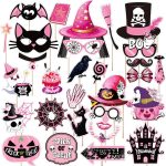 30 Pcs Pink Halloween DIY Selfie Props Kits, Paper