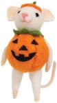 Felted Halloween Pumpkin Mouse Critter Ornament, White,