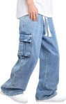 Mens Baggy Jeans Elastic Waisted Denim Pants for Men