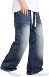Mens Baggy Jeans Elastic Waisted Denim Pants for Men