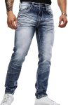 Men's Jeans - Embroidery Washed Crackle Design Jeans