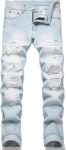 OIIIO Men's Ripped Slim Fit Straight Leg Jean Denim