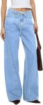 Sidefeel Women's Wide Leg Jeans Low Waisted Stretchy