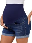 PACBREEZE Women's Maternity Jean Shorts Over Belly