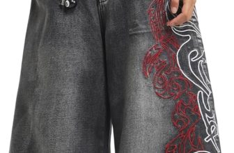 DFGIGT Men's Hip Hop Baggy Jeans Embroidered Wide Leg