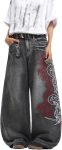 DFGIGT Men's Hip Hop Baggy Jeans Embroidered Wide Leg