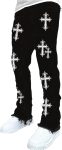 WDIRARA Men's Cross Graphic Jeans Raw Hem Long Denim