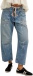 Mewunan Womens Pull-On Barrel Jeans Mid-Low Rise
