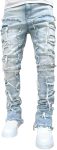 Giraropa Mens Black Stacked Jeans Slim Fit Ripped Jeans
