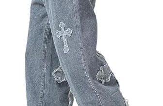 Trousers Cross Denim Pants Streetwear Hip Hop Low Rise