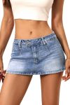 ELLEVEN Low Rise Denim Mini Skirt for Women, High
