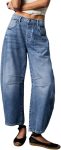 Womens Stretchy Mid Rise Barrel Jeans Vintage Loose