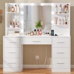 Quimoo Large Vanity Desk with LED Lighted Mirror &