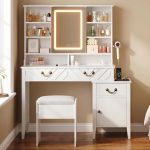 Garvee Vanity Desk with Stool, White Makeup Table with
