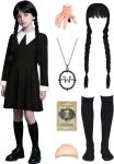 Girls Halloween Costumes Kids Black Dress with Wig