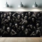 Halloween Skeleton Ghouls Backdrop 71 X 43 Inch Creepy