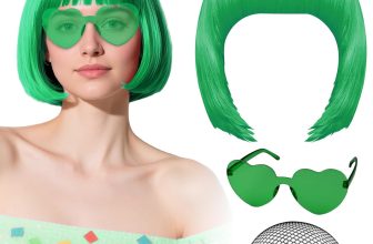 PLULON Green Bob Wig with Heart Sunglasses and Hair