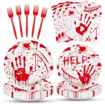 100 Pieces Halloween Bloody Handprint Tableware Set,