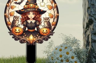 1pc 2D Flat Acrylic Witch with Owls & Pumpkins Pattern