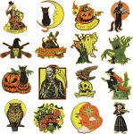 Zonon 16 Pieces Halloween Cutouts Retro Vintage