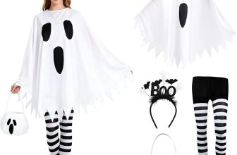 4Pcs Ghost Costume Adult,Women Halloween Poncho Set