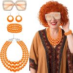 Suncalla 5 Pcs Landlady Costumes Red Orange Short Curly