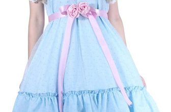CR ROLECOS Women's Blue Chiffon Dress Puff Sleeves