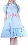 CR ROLECOS Women's Blue Chiffon Dress Puff Sleeves