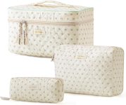 HBselect Quilted Makeup Bag, 3PCS Cotton Large Travel