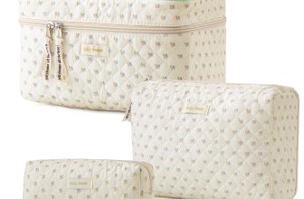 HBselect Quilted Makeup Bag, 3PCS Cotton Large Travel