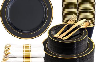 350 Pieces Black and Gold Plastic Plates with
