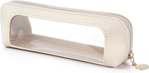 Clear Makeup Brush Bag with Zipper, Leather Slim Clear