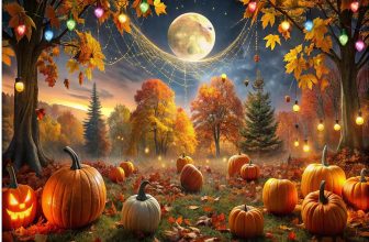 LTLYH 7x5ft Halloween Pumpkin Backdrop Autumn Forest