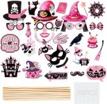Halloween Photo Booth Props 30 PCS Set, Pink Photoshoot