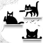 [SET 3] Black Cat Decor Halloween Wall Art, Wooden