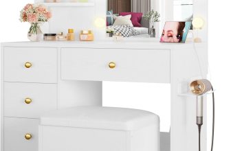 IRONCK Vanity Desk with Mirror and Lights, Small Makeup