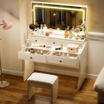 COMHOMA Makeup Vanity Desk with Mirror and Lights,