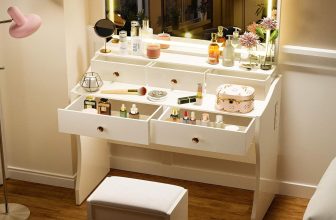 COMHOMA Makeup Vanity Desk with Mirror and Lights,