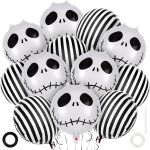 12 Pcs Black and White Striped Balloons, Skeletons