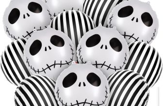 12 Pcs Black and White Striped Balloons, Skeletons